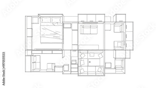 Architectural floor plan design of a modern apartment with living room and bedroom