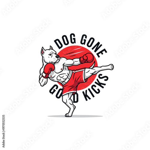 Muscular Pitbull Dog Performing a Martial Arts Kick.