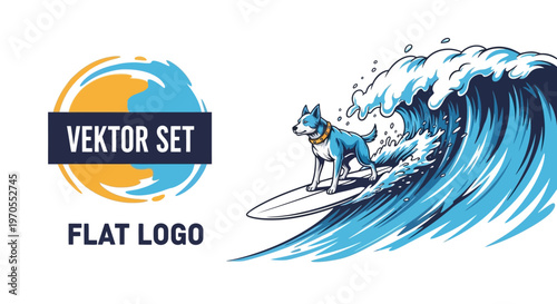 Dog Surfing on Wave Vector Art.