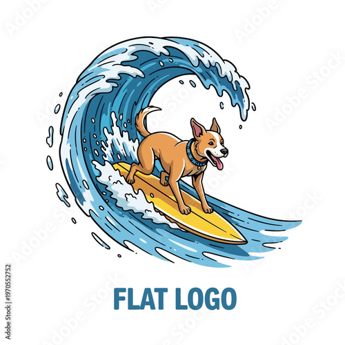 Dog Surfing on a Yellow Surfboard Riding a Wave.