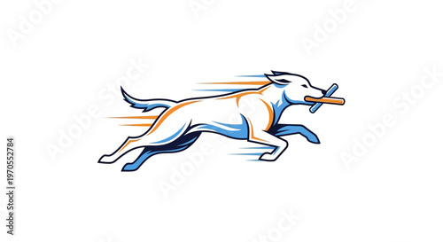 Energetic Dog Running with Stick in Mouth.