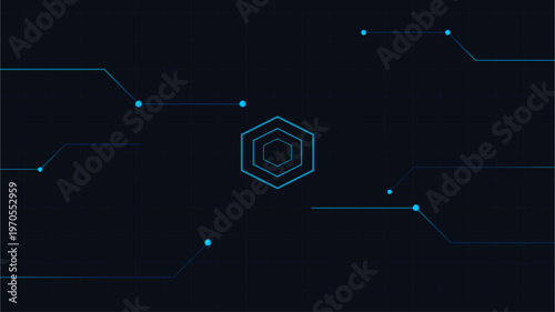 Digital tech background with glowing hexagonal core