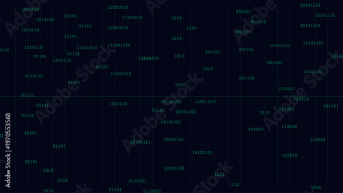 Binary code data stream on dark digital background