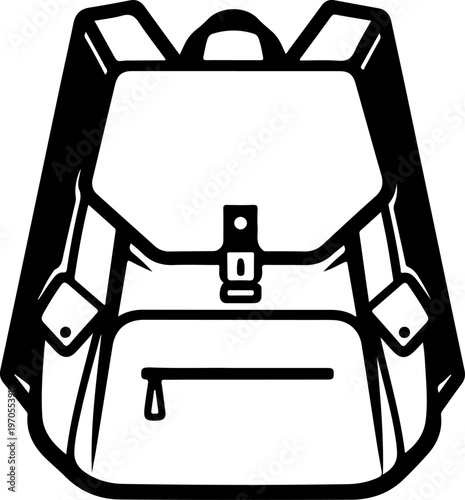 Black backpack icon, school bag, travel pack, vector illustration