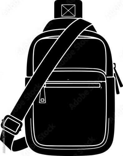 Black sling bag, shoulder bag, messenger bag, travel accessory, vector icon