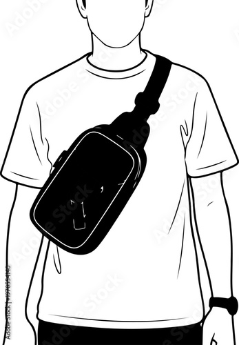 Fanny pack, crossbody bag, black sling bag, vector illustration, minimalist design
