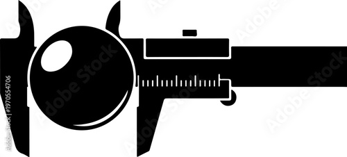 Vernier caliper, precision measurement tool, black silhouette, industrial icon, vector graphic