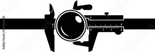 Micrometer, precision measurement tool, industrial equipment, black vector icon, engineering instrument