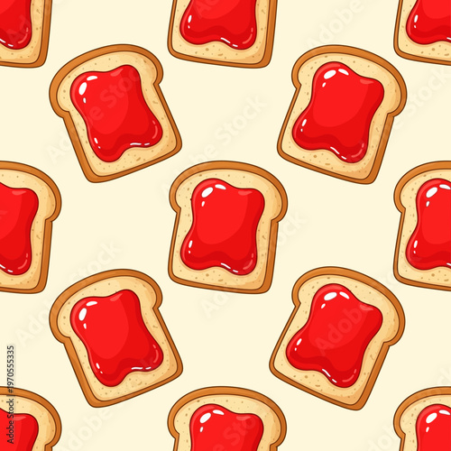 Seamless pattern of delicious toast with bright red jelly.