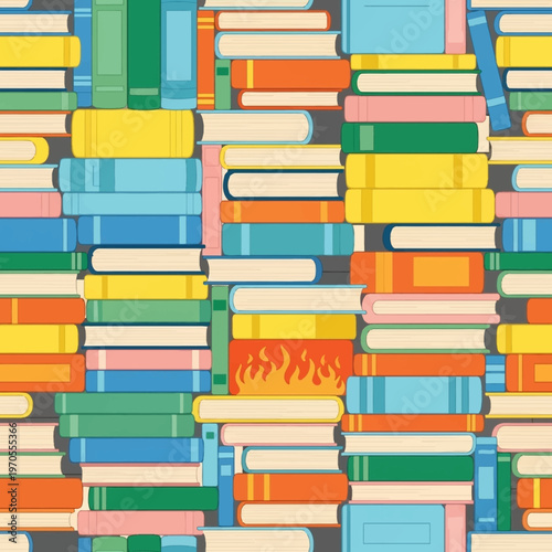 Colorful Stacked Books Seamless Pattern Illustration.