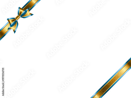 リボン蝶大、三色金、斜F、5水色