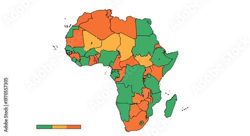 Detailed Africa Continent Map Vector Illustration with Color-Coded Countries for Geographic Data Visualization, Economic Statistics, and Global Development Infographics.