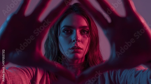 Dramatic Portrait with Red and Blue Lighting  
