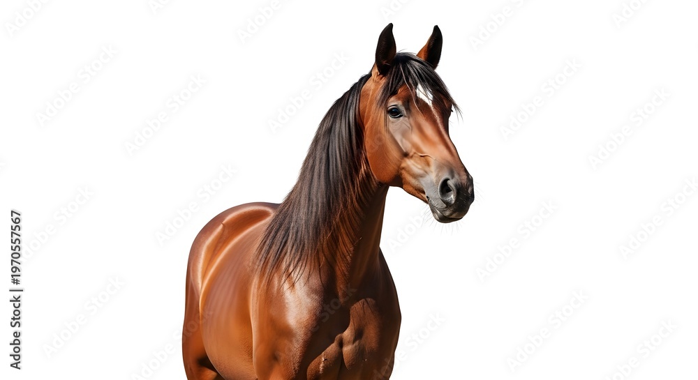 Fototapeta premium Beautiful Bay Horse Portrait on White Background.