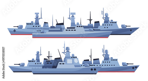 Modern Navy Warship Fleet Vector Illustration for Defense and Military Design