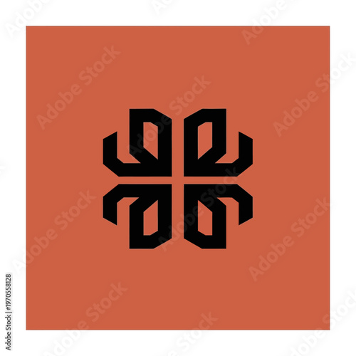 Abstract Geometric Four Petal Flower Symbol.