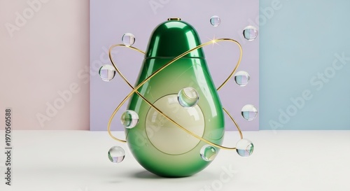 Green Pear with Water Droplets Isolated.