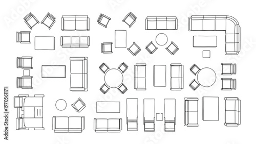 Top-down view of furniture arrangements for interior design and home planning