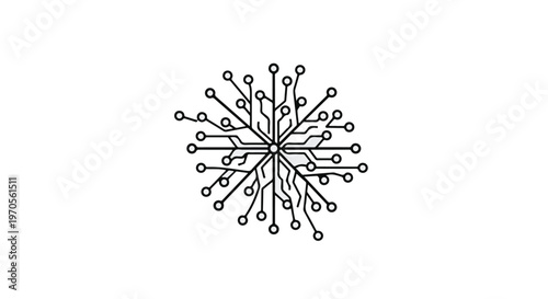 Circuit board lines create an abstract starburst pattern, representing complex digital networks and data.