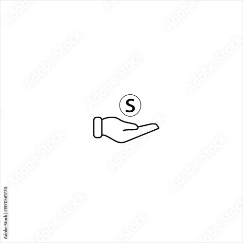 Hand holding money coin icon, investment or payment line art vector, financial donation symbol