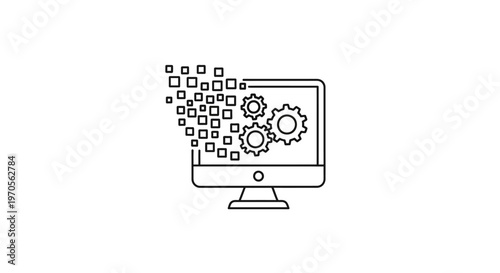 Computer screen with gear icons.