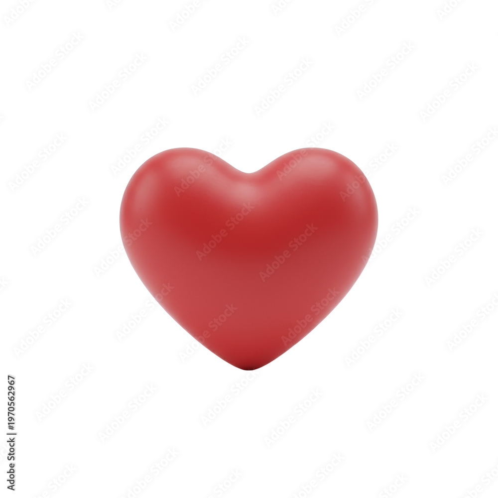 Fototapeta premium A plump crimson red 3d heart with a smooth matte finish and rounded edges centered on a transparent background with soft shadows minimalist love concept