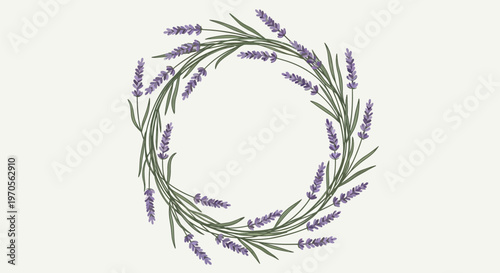 Lavender flowers in circular decorative arrangement.