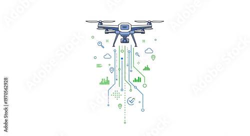 Drone flying with circuit board.