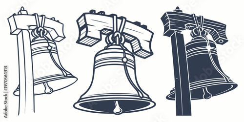 Liberty Bell Philadelphia Independence Day Patriotic Vector Icons Set