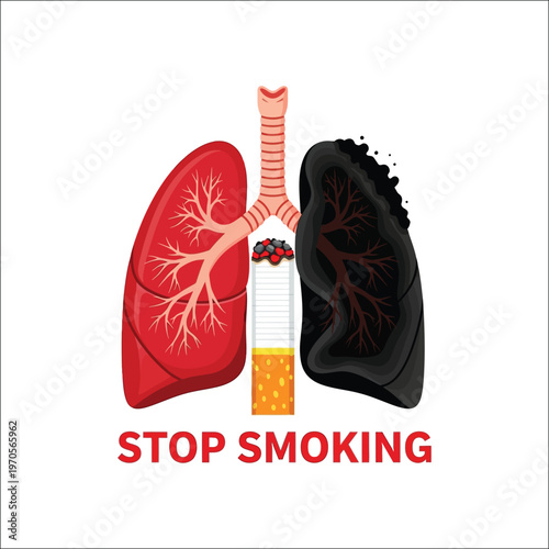 Stop Smoking Campaign Healthy vs Diseased Lungs Vector Illustration