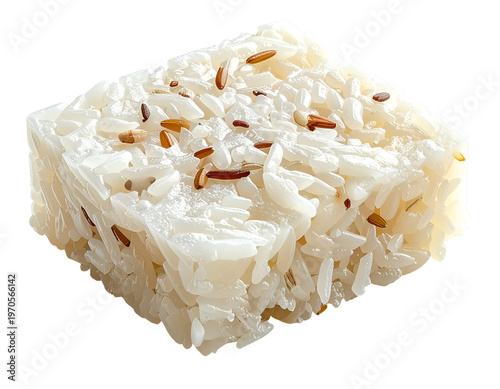 Cooked rice, a white and brown grain mixture