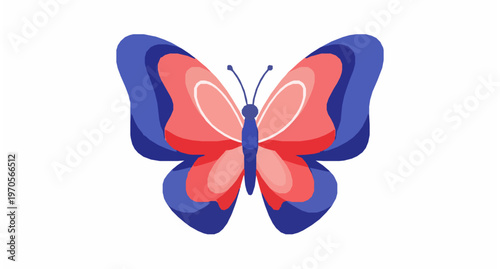 Colorful Red Blue Butterfly Cartoon Flat Vector Elegant Insect Isolated on White Background