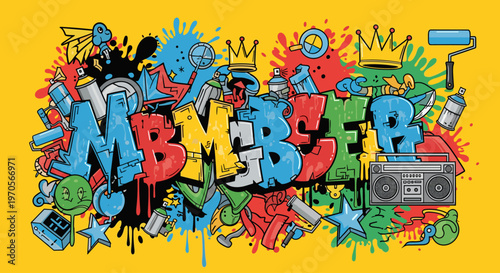 A vibrant and dynamic illustration of graffiti art, conveying creativity and street culture, perfect for designs needing an urban edge.