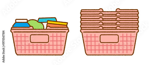 食品が入ったスーパーの買い物かごイラスト｜シンプル・生活素材