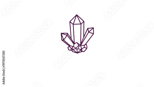 Simple line art illustration of a cluster of three amethyst or quartz crystals on a plain white background for design use.