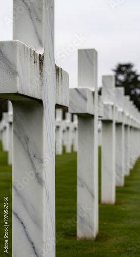 Marble headstones in military cemetery.