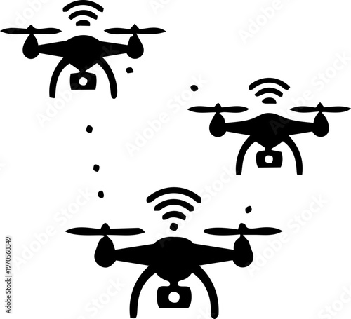 Drone fleet network aviation unmanned flight communication pictogram