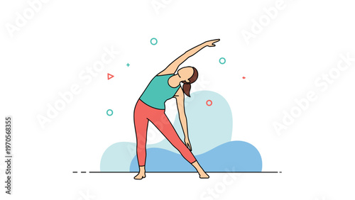 Young woman in sportswear doing side stretching yoga exercise for health, fitness and flexibility isolated on a plain white background.