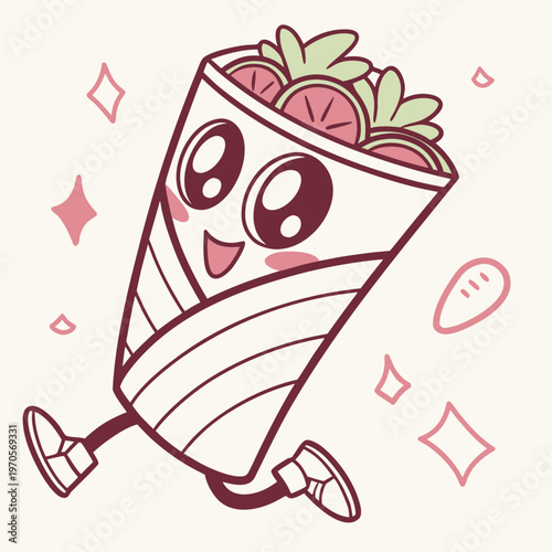 Cute Shawarma Cartoon Mascot Vector