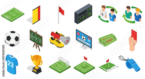 Football players compete in a stadium with flags and referees nearby during a match