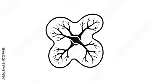 Stylized illustration of a biological cell nucleus with branching dendrites.