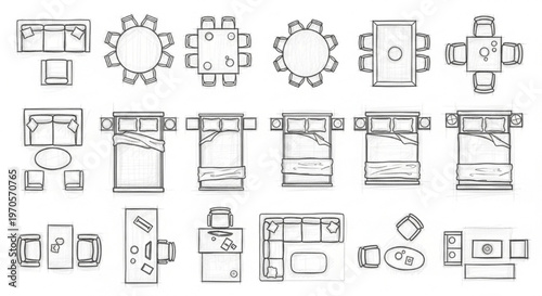 Interior Furniture Symbols Vector Outline Top View Floor Plan Layout Design Pack