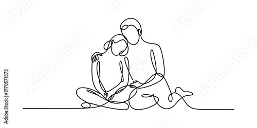 A continuous line drawing of a loving couple sitting together in a close and intimate embrace Vector, illustration