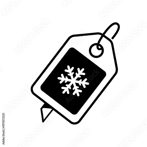 Black tag with white snowflake symbol.