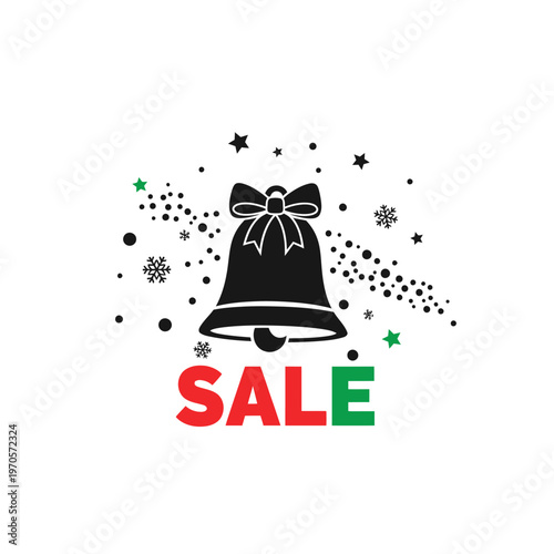 Black Christmas sale bell icon graphic.