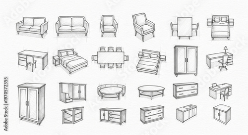 Furniture Plan Icons Vector Thin Line Architectural Floor Layout Design Set