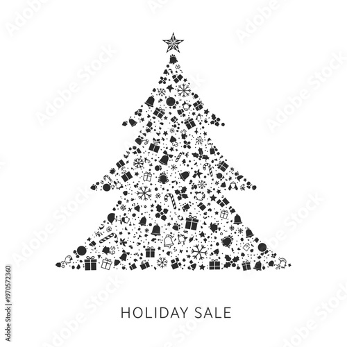 Black Christmas Tree Icon Made.