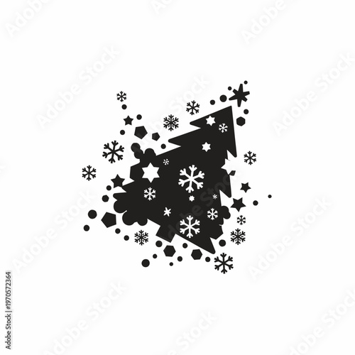 Black Christmas Tree Snowflakes Design.