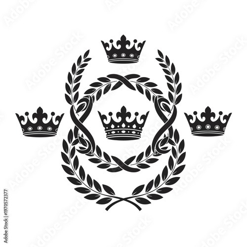 Black crowns in laurel wreath symbol.