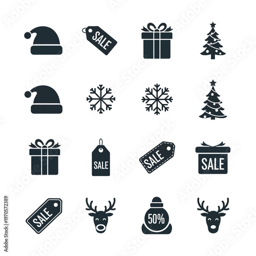 Black Friday Christmas sale icons set.